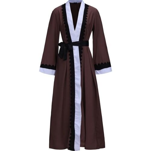 Muslim Women Fashion Lace Robe Long Print Ladies Clothing Women Arab Ladies Malaysia Abayas Muslim Robes