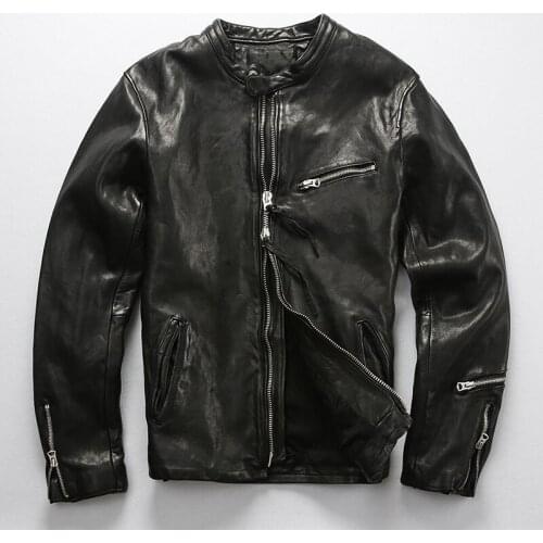 Mens Sheep Black Jacket Designer Outwear High Quality Genuine Leather Coat Slim Fit Vintage Motorcycle Rider Jackets