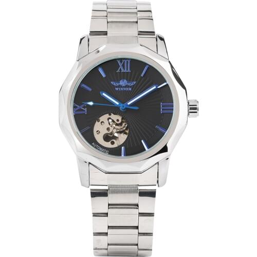 Mens Watch Automatic Mechanical Watch Stainless Steel Case Watchband Business Casual Skeleton Wristwatch