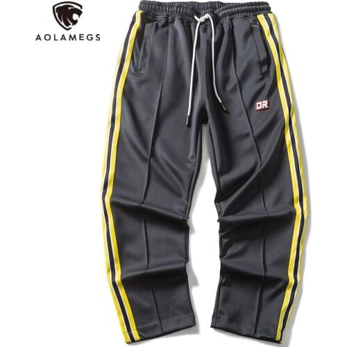 Aolamegs Harajuku Pants Mens Casual Sweatpants Side Striped Patchwork Streetwear High Street Straight Sports Trousers All-match