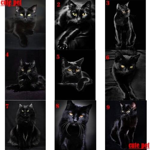 Cute pet animal puzzle black cat diamond painting kit full square round diamond embroidery mosaic art Cross Stitch diy handwork