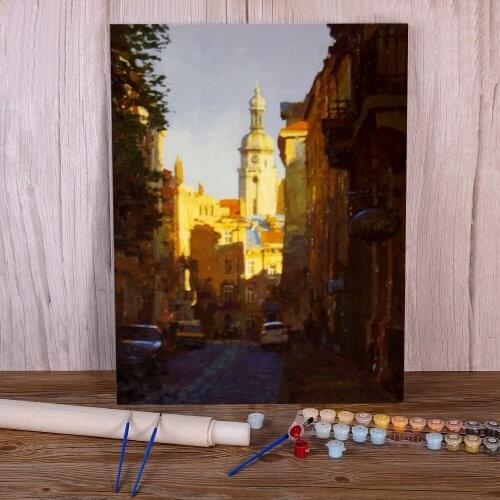Landscape Lviv DIY Paint By Numbers Complete Kit Oil Paints 50*70 Canvas Painting New Design For Kids For Drawing Art