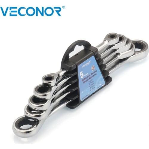 5Pcs Ratchet Wrench Set Dual Ratcheting Head Spanner with Rack Packed Mirror Polish Universal Repair Hand Tools 72T Wrench Tools