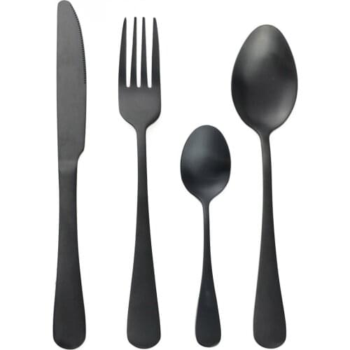 16-Piece Quality Black Cutlery of Set Stainless Steel Knife Forks Tablespoons Black Dinnerware Sets Kitchen tools Silverware Set
