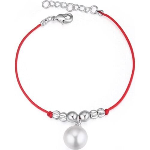 Real Austrian Crystal jewelry thin red thread string rope Charm bangles for women Fashion New simulated pearl Th-113510