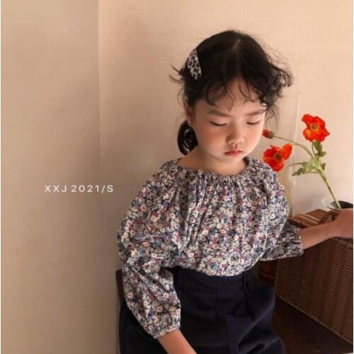 2021 New Stlye Girls Printed Shirt Spring Cotton Full sleeve Fashion Girls Blouse 1-7 year QI823