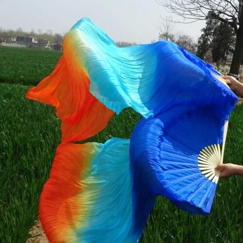 NEW 2pcs (L+R) 100% pure real Silk Fan Veils for bellydanceing Sexy Stage Performance Props Fans 180*90cm size