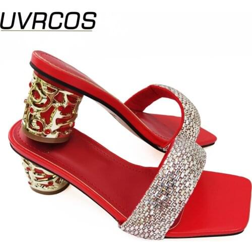 New style Italian party high heels decorated with big rhinestone womens shoes sexy ladies high heels open toe shoes design