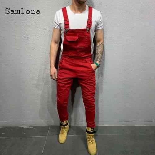 Solid Color Mens Sexy Jeans Casual Denim Overalls Strappy Pantalon Red Black Pocket Jeans Pencil Trouser Mens Clothing 2020