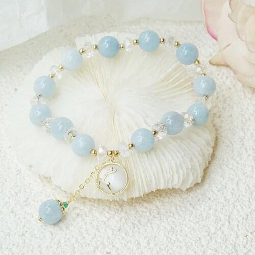 Deer 8mm Sky Blue Stone Crystal Beads Trendy Summer Beaded Bracelets for Women Girls Fashion Jewelry Accessories on Hand YBR389
