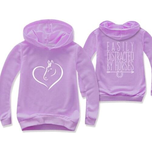 2-16Y 2021 Fall Casual Girls Hoodies Kids Sweatshirts Long Sleeve Cartoon Horse Boys Sweaters Pullovers Hooded Thin Coat