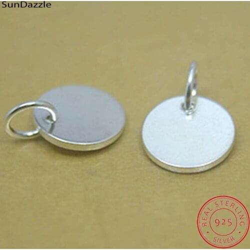 10mm Real Pure Solid 925 Sterling Silver Round Tag Pendant DIY Engrave Print Inscribe Letter Logo Jewelry Making Findings