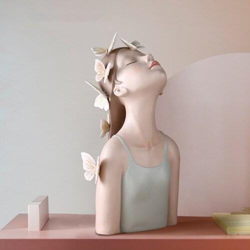 Resina Girl Sculpture Decoration Desktop of Butterfly Statue In Resina Desktop of Craftsmanship Characteristics Looking Figure