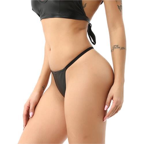 S-4XL PU Leather Thong Ladies Underwear Shiny G String Micro Mini Women Sexy Thong Erotic Lingerie Ladies T-back Bikini Thong