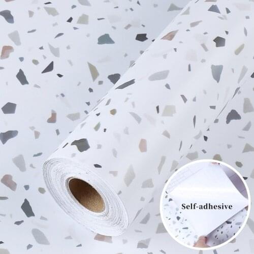 Quartz Stone Terrazzo Sticker PVC Self Adhesive Wall Paper Furniture Renovation Stickers Kitchen Cabinet Waterproof Wallpaper