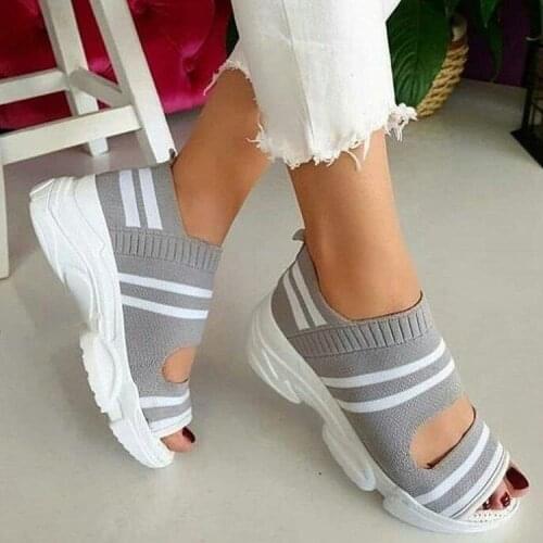 Womens Sandals Wedges Footwear Summer Platform Sandals Women Shoes Female Slip on Peep Toe Knitted Ladies Sneakers Casual 2021