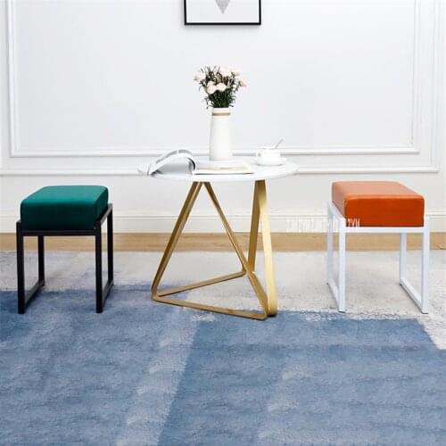 SS140 Fashion Leather Flannel Change Shoe Stool Modern simple Sofa Footstool Iron Frame Cloth Shop Rest Makeup Square Low Stool