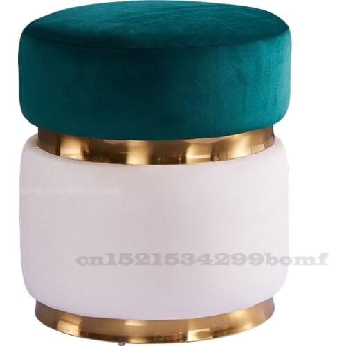 European Style Light Luxury Round Stool Two-color Flannel Bedroom Dressing Stools Double-deck Coffee Table Stools Sofa Footstool