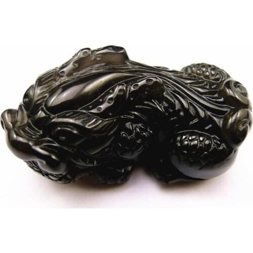 TBP674 Natural Obsidian Carved Pixiu Pendant Chinese Culture Ancient Amulet Magic Animal