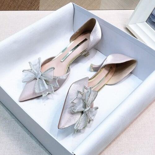 NEW Sexy PU Pumps Bowknot Pointed Toe Thin High Heels Sandals Summer Fashion Slip On Women Wedding Party Ins Hot Shoes