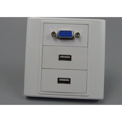 Vga and dual usb wall plate with back side female to female connector