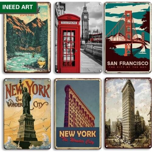Vintage World Attractions Metal Tin Sign Retro Scenic Ots Decorative Wall Posters Room Plate Home Decor