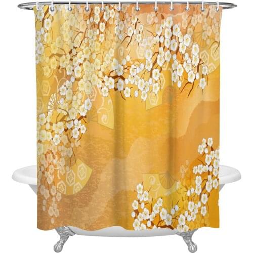 Waterproof Shower Curtains Plum Blossom Texture Wave Fan Shower Curtain Frabic Polyester Bathroom decor Curtain