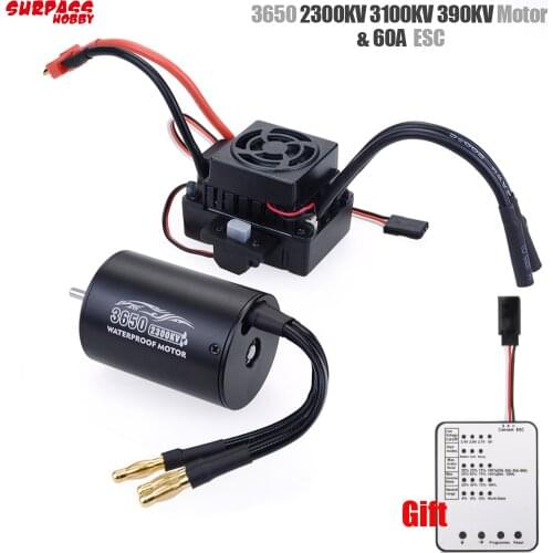 Surpass Hobby Waterproof 3650 2300KV 3100KV 3900KV Brushless Motor with 60A ESC w/ Program Card Combo for 1/10 RC Car Truck Toy