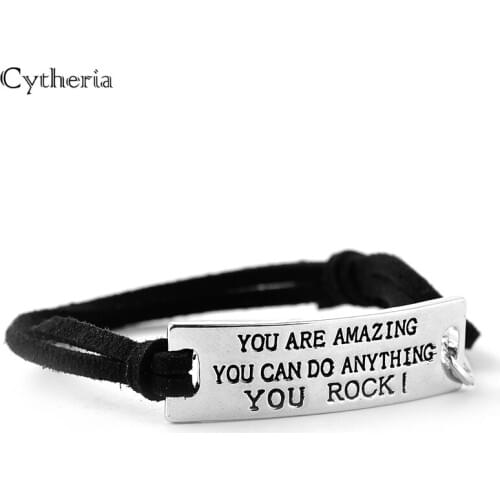 You are amazing you can do anything you rock Bracelets Simple Round Bangles Leather Velvet Bracelet Letter Dog Tag Bracelet men