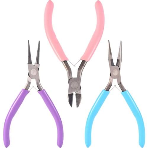 High Carbon Steel Jewelly Pliers DIY Tools Three-Piece Set Pointed Slant Tip round Nose Pliers Wholesale