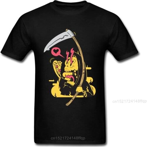 Break For Pizza 2018 Men Funny T-shirt Grim Reaper Tops Cotton T Shirt Summer Black Clothing Cartoon Tee Shirts Couple Match