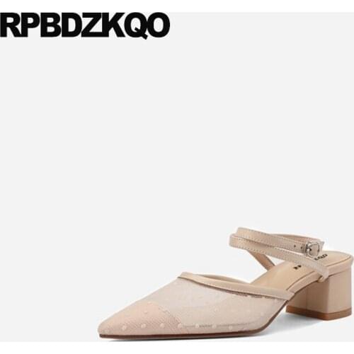 Suede Sandals Pumps Pointed Toe Shoes Nude Ladies Cross Strap Block Heels Slingback Fashion Thick 2021 Size 33 High Belts Chunky