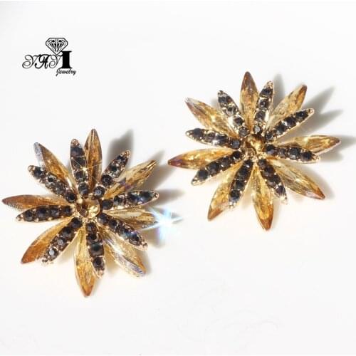 YaYi Jewelry Multi Glass Flower Dangle Women Ancient Gold Color Wear Ear Band Tassel Wedding Stud Drop Hoop Clip Earrings