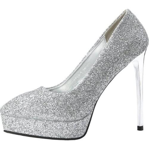 Super fire waterproof platform high heel womens shoes 2019 new crystal sequins exquisite sexy wedding shoes single shoes autumn