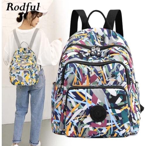 Letter Colorful Printing Nylon Cloth Womens Fabric Backpack Feminina Casual Back Pack Female Bag Backpack for Women Teenagers