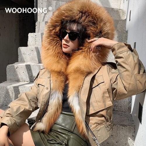Winter Real Fur Coat Womens Short Discoloration Coat Natural Silver Fox Red Fox Pie Overcome Coat Wool Liner Bat Style Workwear