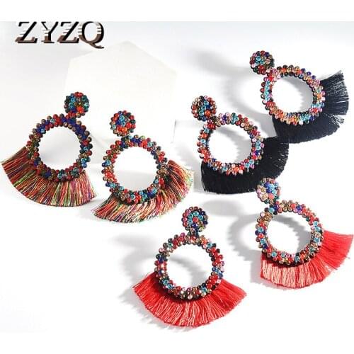 ZYZQ New Bohemian Style Earrings Crystal Tassel Women Earrings Colorful Geometric Earrings