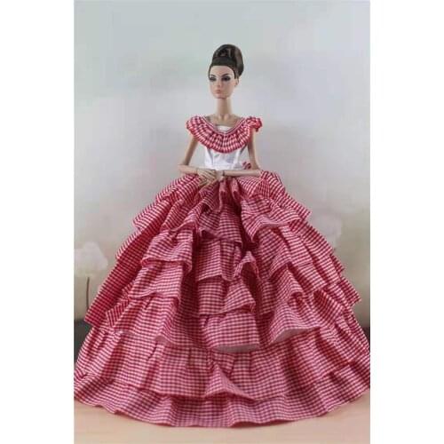 1/6 BJD Funky Red Multi Layers Plaid Doll Dress Outfits For Barbie Doll Clothes Princess Party Gown 11.5" Dolls Accessories Toys