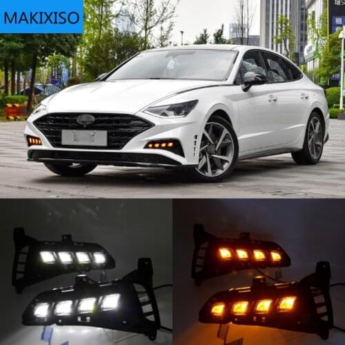 2PCS Dynamic Yellow Turn Signal 12V Car DRL LED Fog Lamp LED Daytime Running Light For Hyundai Sonata 2021 2022