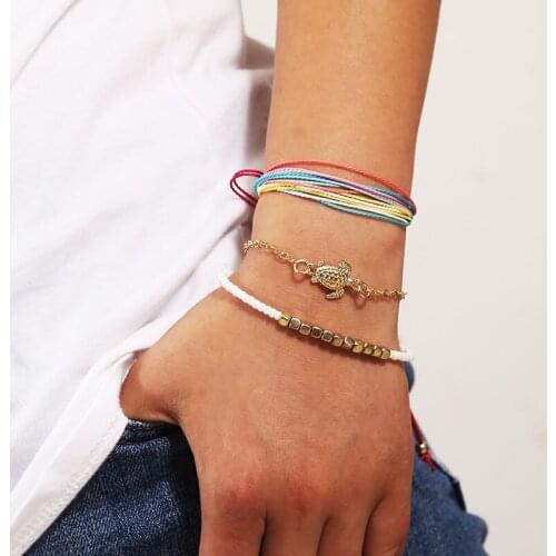 Adjustable Turtle Beading Bracelet Set for Woman Boho Stack Bead Animals Mix Colorful Strap Holiday Gift Friendship Bracelet 3Pc