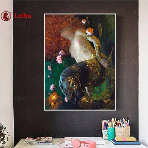 3d round square diamond embroidery Vintage art, mermaid, flowers Diy full diamond painting stitch cross mosaic picture