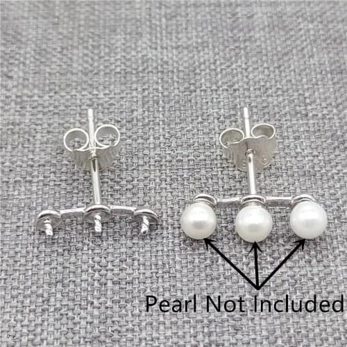 925 Sterling Silver Bar Earring Setting Stud Posts Rhodium Plated Triple Cup Peg with Ear Back