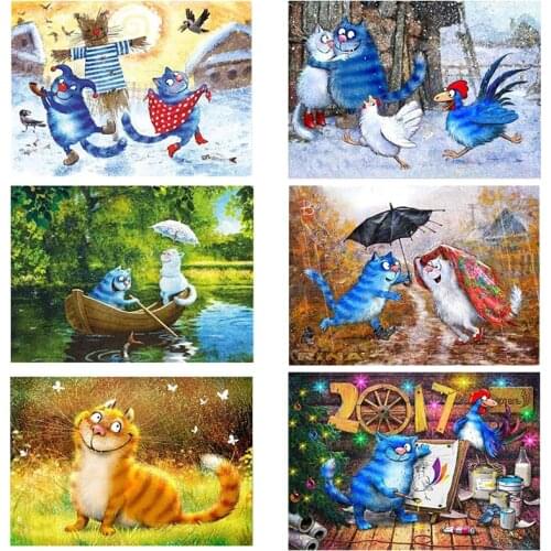 5d diy diamond embroidery cartoon blue cat diamond painting Cross Stitch full square Rhinestone mosaic home decoration