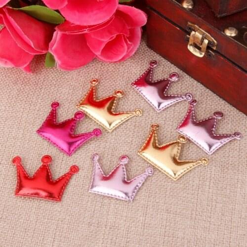 20Pcs Cute Crown Shape PU Flat Back Embellishent Bellishment Hair Bow DIY Craft 45*31mm Child Hair Accessories