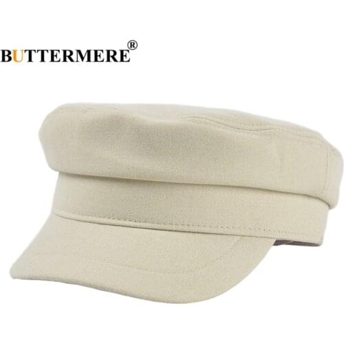 BUTTERMERE White Women Hats Solid Military Hat Autumn Winter Female Japanese Vintage Ladies 2021 New Arrivel Flat Caps