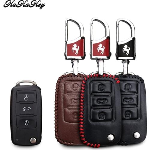 KUKAKEY Car Key Case For VW Tiguan Lavida Sagitar Passat Santana Golf 6 POLO JEETA Genuine Leather Car Key Bag For Volkswagen