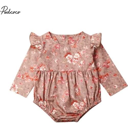 2019 Baby Spring Autumn Clothing Newborn Baby Girls Clothes Flower Jumpsuit Bodysuit Fly Long Sleeve Overall Outfit Set
