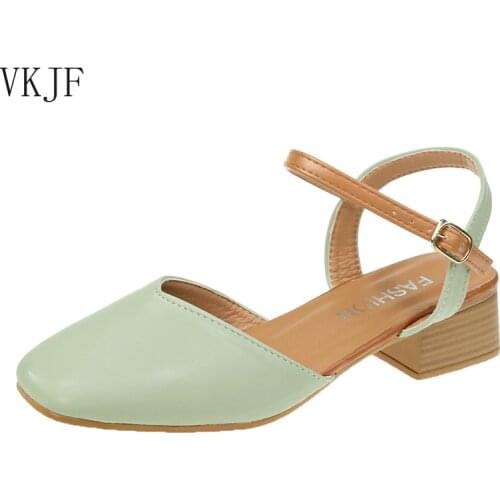 Classic Fashion Square Heels High Heels 2021 Summer Brand Retro Mary Jane Grandma Shoes Simple Elegant Mid Heels Female Sandals