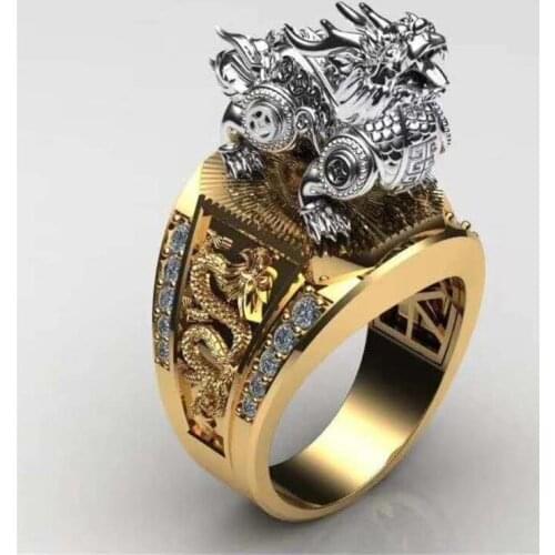 Fashion Domineering Lucky Pixiu Carved Pattern Open Adjustable Ring For Men Ethnic Hip Hop Party Jewelry Male Hand Accessories