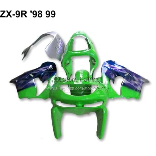 Motorcycle fairining kit for Kawasaki ZX9R zx 9r 1998 1999 Ninja blue silver sticker fairing kit XR05